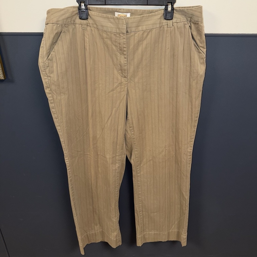Talbots Chatham Beige Pinstripe Dress Pants Trousers  20W Stretch Waist Relaxed